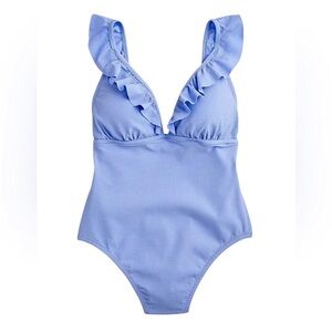 Ruffle Plunge V-neck One-Piece Swimsuit Periwinkle